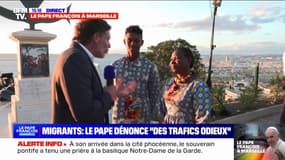 "Je suis très content que le pape ait partagé ce message": Véronique et son fils Michel, tous deux réfugiés maliens, ont assisté au discours du pape François sur les migrants en Méditerranée 
