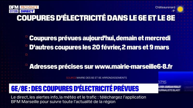 Marseille: des coupures d'électricité prévues jusqu'à mercredi dans les 6e et 8e arrondissements