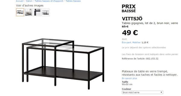 VITTSJÖ Tables gigognes, lot de 2, brun noir, verre, 90x50 cm - IKEA