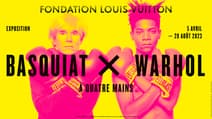 L'affiche de présentation de l'exposition "Basquiat x Warhol: A quatre mains", du 5 avril au 28 août 2023 à la Fondation Louis Vuitton dans le 16ème arrondissement parisien. 