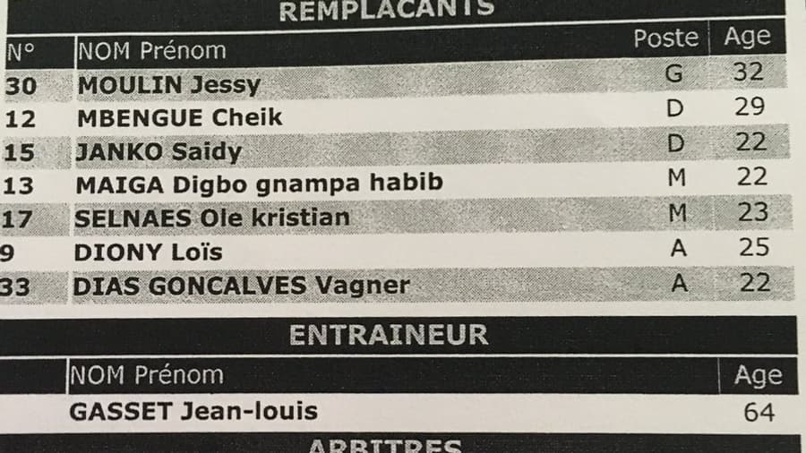 La feuille de match de St-Etienne - Strasbourg La feuille de match de St-Etienne - Strasbourg