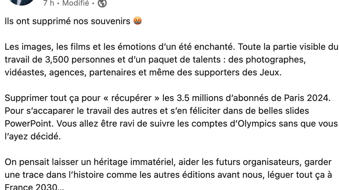 Publication LinkedIn de Julien Fritsch, ancien salarié du Cojop