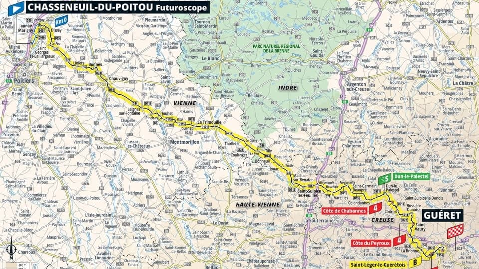La carte de la 5e étape du Tour de France féminin, entre Chasseneuil-du-Poitou et Guéret.