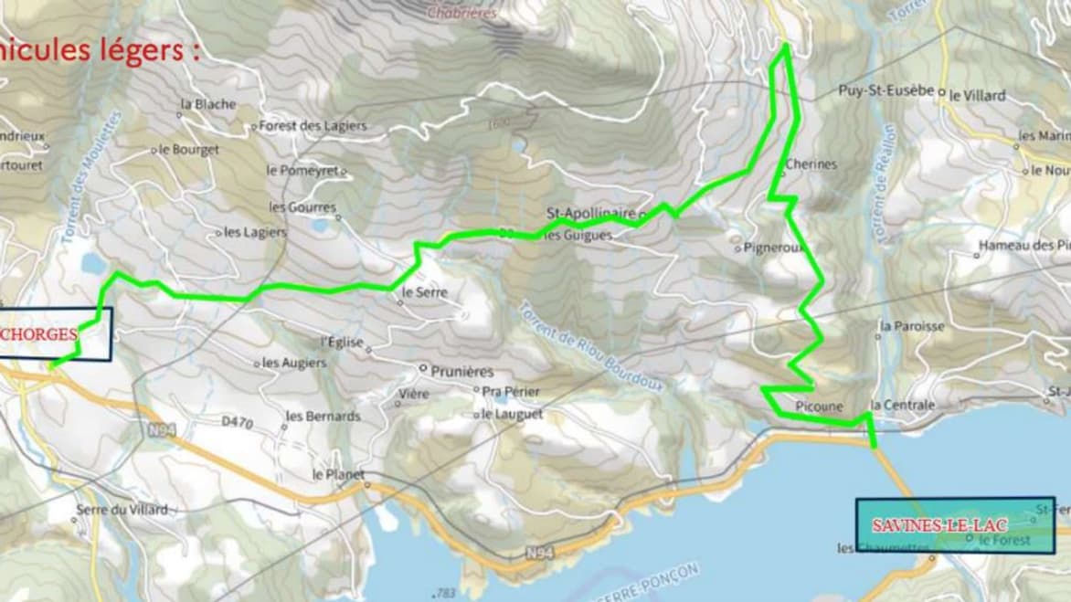 La déviation mise en place le week-end du 14 octobre 2023 pour les véhicules légers à Savines-le-Lac.