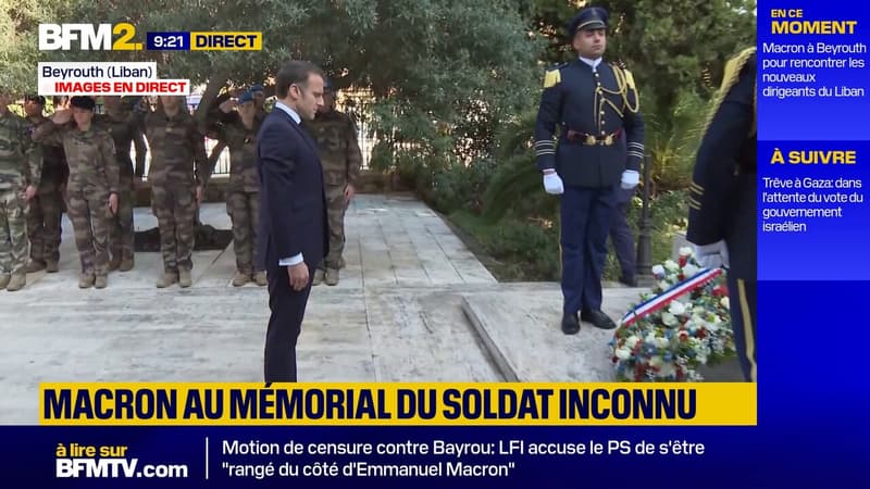 Emmanuel Macron au Liban : dépôt de gerbe devant le Mur mémoriel de Beyrouth