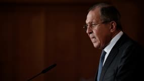 Le ministre russe des Affaires étrangères Sergueï Lavrov lors d'un discours au ministère des Affaires étrangères de Berlin, le 13 juillet 2017