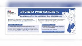 L'annonce de recrutement de professeurs publiée par le rectorat de Bordeaux dans la presse régionale