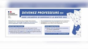 L'annonce de recrutement de professeurs publiée par le rectorat de Bordeaux dans la presse régionale