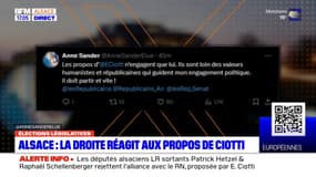 La droite alsacienne réagit à l'annonce d'Eric Ciotti, qui a annoncé vouloir une alliance entre le RN et LR