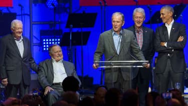 George H.W. Bush, Jimmy Carter, George W. Bush, Bill Clinton et Barack Obama, réunis pour un gala de charité le 21 octobre 2017 au Texas.