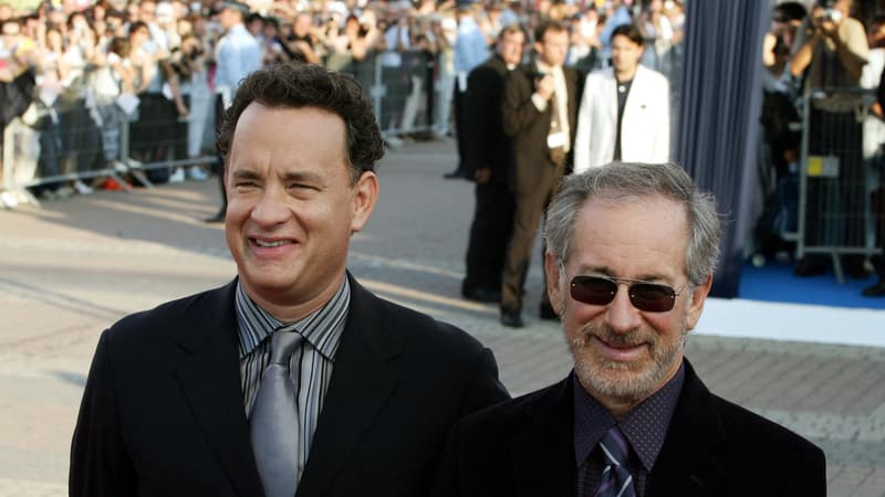 Tom Hanks (à gauche) et Steven Spielberg (à droite) lors de la 30e édition du festival de Deauville (Calvados), le 4 septembre 2004.