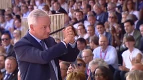 Bruno Le Maire, ministre démissionnaire de l'Économie, a été vivement applaudi à la Ref, organisée par le Medef le lundi 26 août 2024.