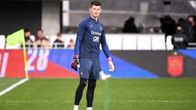Illan Meslier avec l'équipe de France, le 28/03/2023