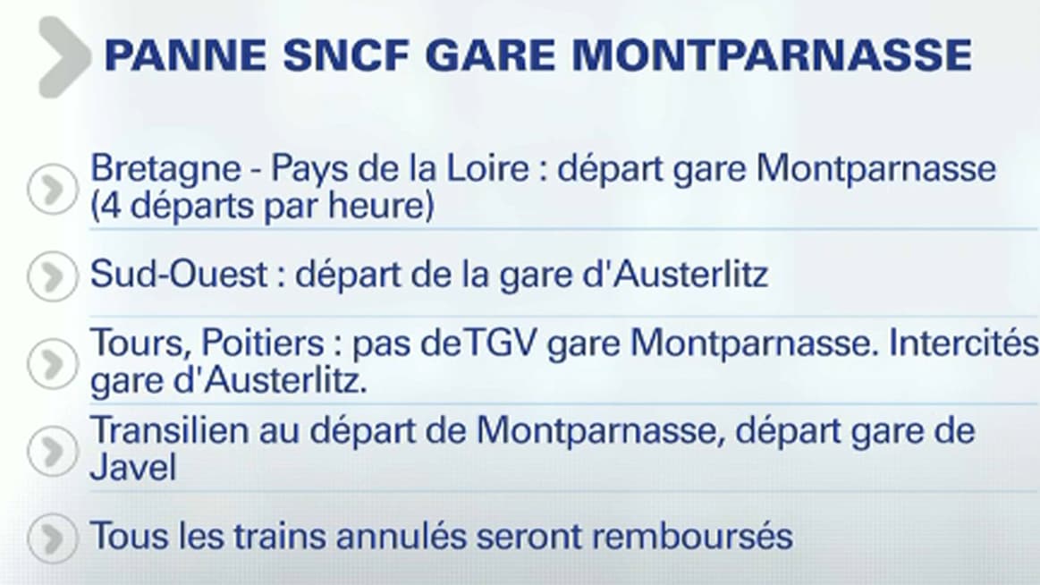 Le plan d'organisation des TGV, selon les informations livrées par la SNCF, vendredi 27 juillet en fin d'après-midi 