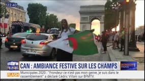 Football: ambiance festive sur les Champs-Elysées après la victoire de l'Algérie en quart de finale de la Coupe d'Afrique des Nations 