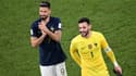 Olivier Giroud et Hugo Lloris après leur victoire face au Danemark lors de la Coupe du monde 2022.