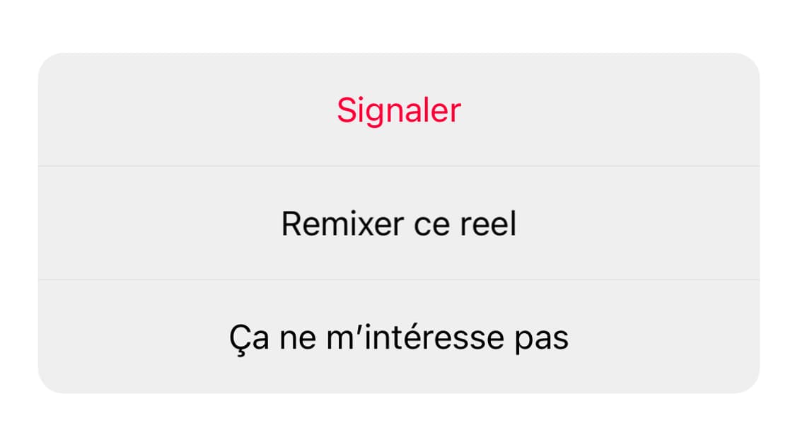 Le menu d'Instagram