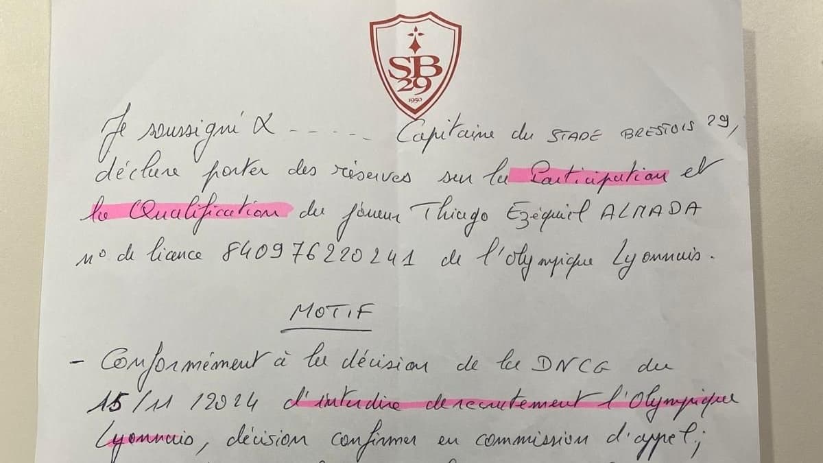 La réserve déposée par le Stade Brestois contre l'OL concernant Thiago Almada, le 2 mars 2025 en Ligue 1 La réserve déposée par le Stade Brestois contre l'OL concernant Thiago Almada, le 2 mars 2025 en Ligue 1
