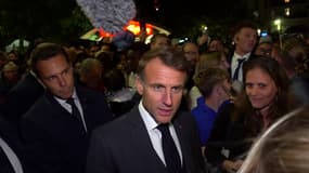 Emmanuel Macron répond à la presse au Havre à l'issue d'un bain de foule, le jeudi 12 septembre 2024