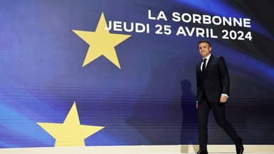 Emmanuel Macron à la Sorbonne, à Paris, le 25 avril 2024