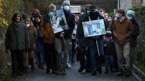 Marche blanche à Cajarc (Lot) un an après la mort d'un jeune homme tué par un chasseur. 4 décembre 2021