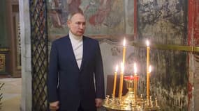 Vladimir Poutine lors d'une cérémonie religieuse pour le Noël orthodoxe le 6 janvier 2023