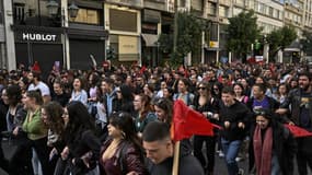 Manifestation le 9 mars à Athènes à la suite de l'accident de train meurtrier du 28 février (photo d'archive)