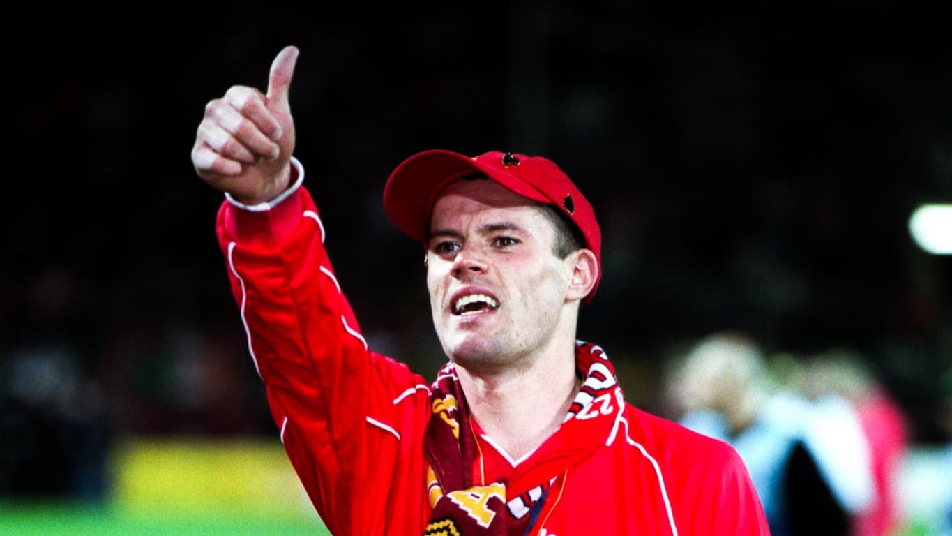 Jamie Carragher, sous la tunique de Liverpool. Jamie Carragher, sous la tunique de Liverpool.