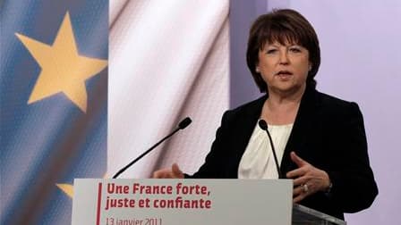 Martine Aubry a affirmé lors de ses voeux à la presse que le changement était "proche" en France et a souhaité "réussir 2011" pour que le candidat du Parti socialiste soit en mesure de gagner l'élection présidentielle en 2012. /Photo prise le 13 janvier 2