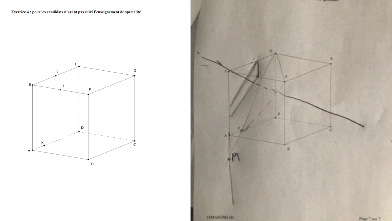 A gauche, le sujet distribué le jour du bac de mathématiques de S, à droite le sujet avec un corrigé à la main, ayant apparemment fuité sur le site TI Planet A gauche, le sujet distribué le jour du bac de mathématiques de S, à droite le sujet avec un corrigé à la main, ayant apparemment fuité sur le site TI Planet