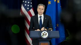 Le secrétaire d'Etat américain Antony Blinken lors d'une conférence de presse commune avec le chef de la diplomatie européenne Josep Borrell à Washington, le 7 février 2022