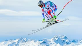 Adrien Théaux lors de la descente d'entraînement à Saint-Moritz