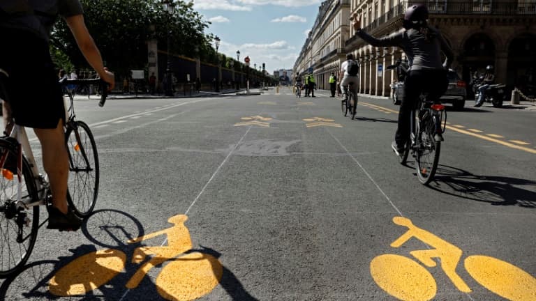 La rue de Rivoli à Paris, désormais réservée aux vélos, le 19 mai 2020 