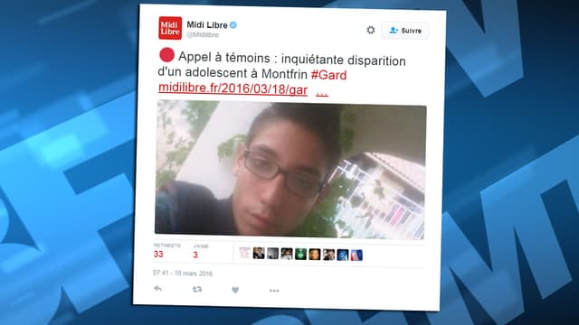 Le jeune Patrcie est porté disparu depuis le 17 mars, dans le secteur de Montfrin, dans le Gard.