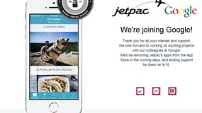 Jetpac se félicite sur son site de rejoindre Google.