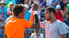 Gaël Monfils et Jo-Wilfried Tsonga lors du Masters de Miami, le 29 mars 2015.