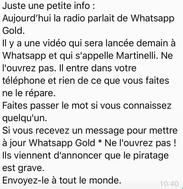 Une version du message très largement diffusé. 