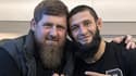 Ramzan Kadyrov (à gauche) et Khamzat Chimaev après la victoire de ce dernier sur Kamaru Usman à l'UFC 294 en octobre 2023
