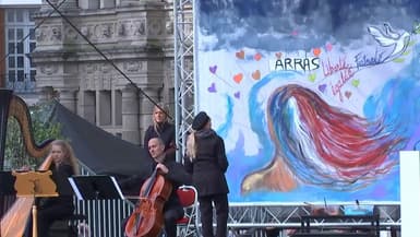 L'hommage à Dominique Bernard, le 13 octobre 2024 à Arras un an après sa mort.