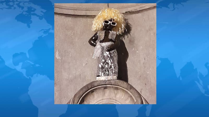 Le Manneken Pis relooké en Michel Polnareff à Bruxelles.