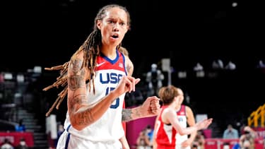 Brittney Griner avec l'équipe de basket des USA aux JO de Tokyo, le 8 août 2021.