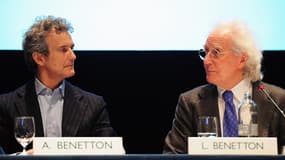 Luciano Benetton et son fils Alessandro lors d'une assemblée en 2012.