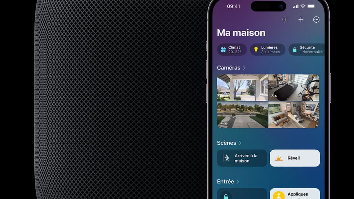 L'application Maison avec le HomePod (2023) permet d'annoncer toutes les scènes, de gérer les objets connectés