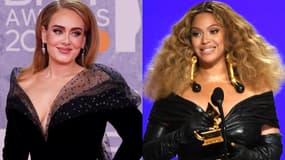 Adele aux Brit Awards, en février 2022 et Beyoncé, aux Grammy Awards, en mars 2021.