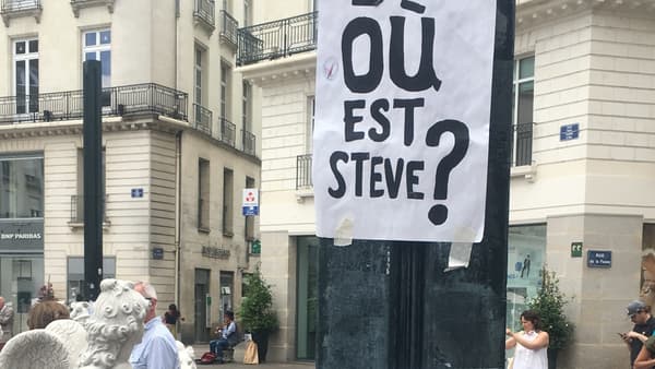 "Où est Steve ?", sur des affiches place Royale, à Nantes, le 21 juillet 2019. "Où est Steve ?", sur des affiches place Royale, à Nantes, le 21 juillet 2019.