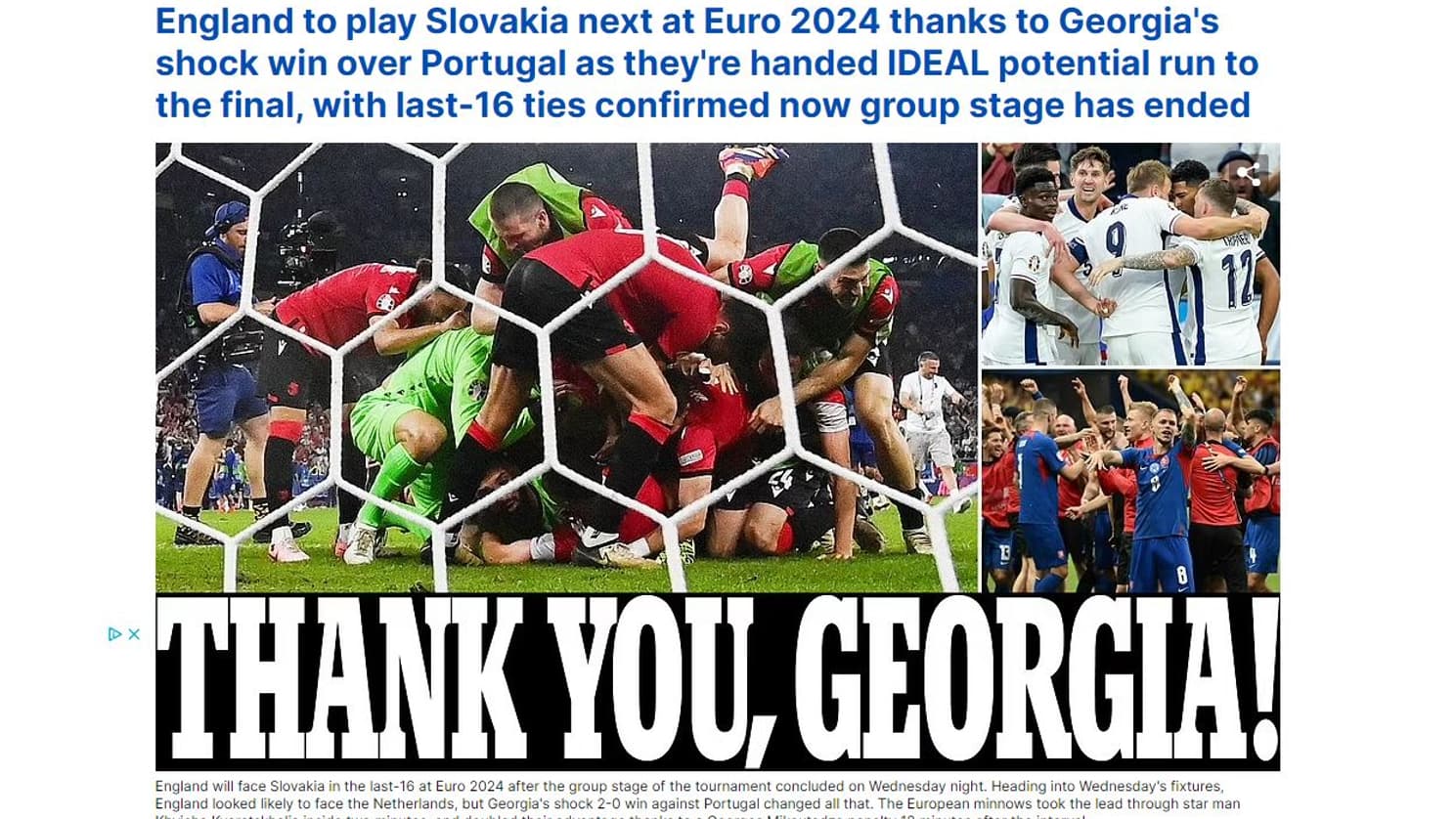 "Merci la Géorgie!", s'emballe le Daily Mail, le 26 juin 2024