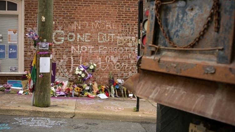 Un mémorial en l'honneur de Heather Heyer à Charlottesville.