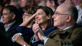 Olivier Faure, Martine Aubry, Anne Hidalgo et Bernard Cazeneuve lors d'un meeting à Lille le 23 octobre 2021