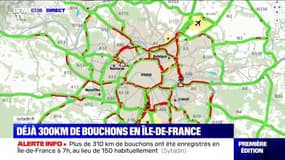 Grève: déjà 300 km de bouchons en Île-de-France, deux fois plus que d'habitude