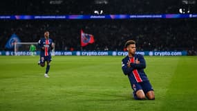 La célébration de Désiré Doué contre Aston Villa, le 9 avril 2025